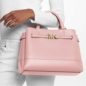 NWT | MICHAEL KORS Reed Small Belted Satchel Powder Blush Pink | Gold Hardware